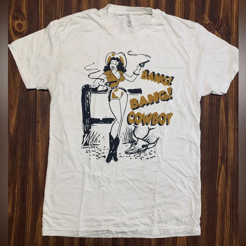 Band Bang Cowboy Western White T Shirt SZ Small - Picture 5 of 9